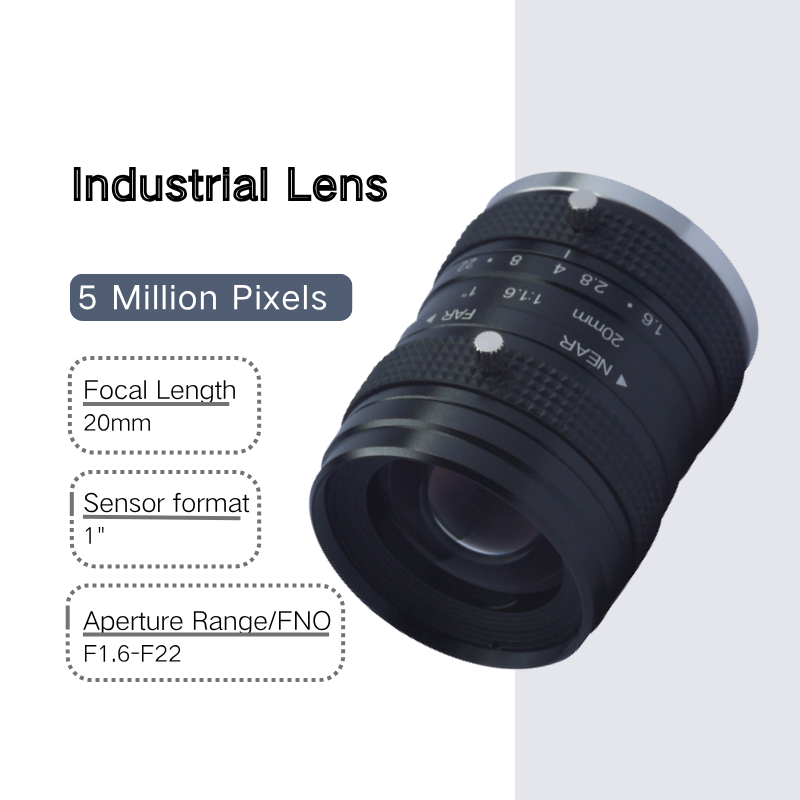 Machine Vision Lens 5MP 20mm F1.6-F22 1 C-Mount Manual Iris Fixed Focus Industrial Lens