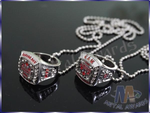 Soft Enamel Zinc Alloy Ring Custom Championship Rings With Chain Nickel Plating
