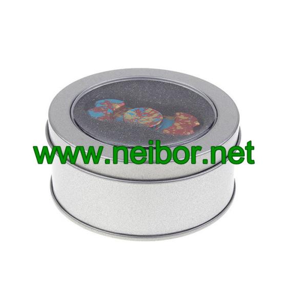 Round Gift Tin Container With PVC Window for Popular metal fidget spinner toy packaging