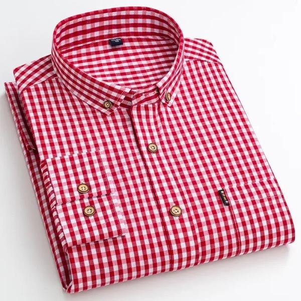                  Plaid Shirt Long Sleeve Check 100% Cotton Men′s Shirt Casual Formal Office Custom Tuxedo Shirt Couple Style             