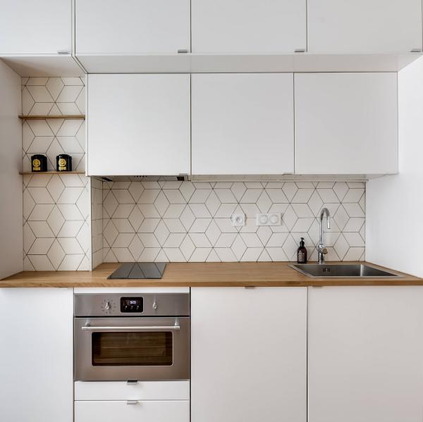 I Shaped Small Wooden Kitchen Cabinets White Melamine Cupboard