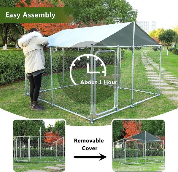 Outdoor Dog Kennels for Large Dogs with Roof, Heavy Duty Metal Dog Enclosures for Outside, Large House Cage Dog Pen