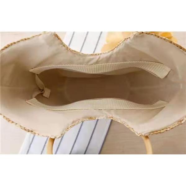 Natural Straw Crochet Hand Bag Brown , Crochet Bag With Wooden Handles OEM