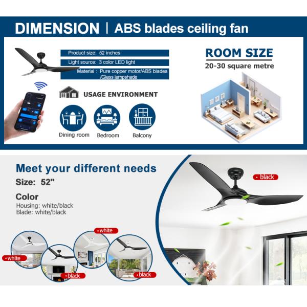 1stshine Fancy ABS Blades Ceiling Fan com Luz e Remote 6000K Temperatura de Cor