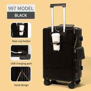 24-inch Sturdy and Durable Leather Suitcase with Spinner Wheels and Zippers for Women, Men, and Students (20-inch size)