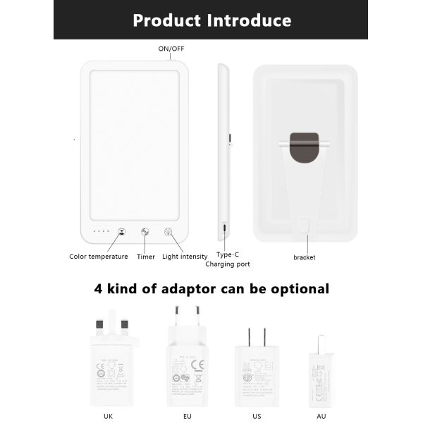 Brightness adjustable 5 level dimming Sad Phototherapy Lamp Light Therapy Full Spectrum Multifunction Elegant Day Light