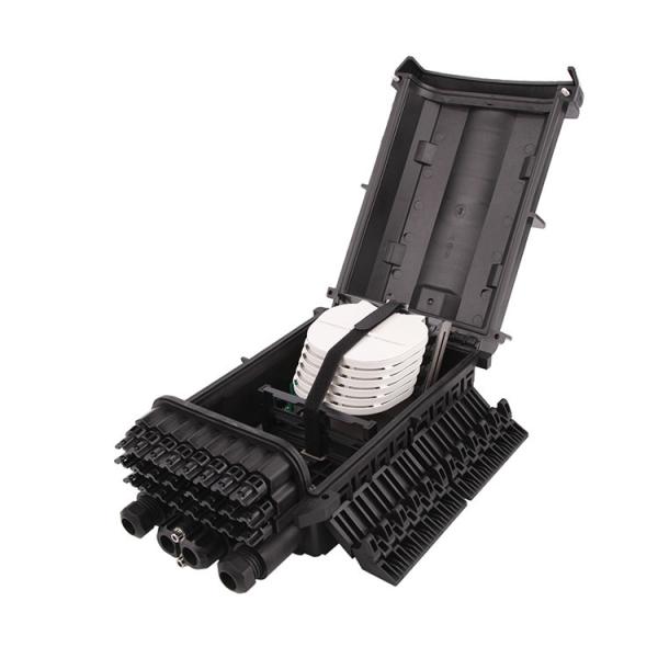Black Fiber Optic Joint Closure Box Waterproof FTTH Joint Box 2 Inlet 24 Out