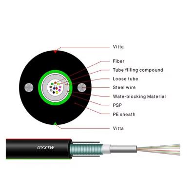 Outdoor 6 Core Fiber Optic Cable Single Mode GYXTW PE Black Jacket