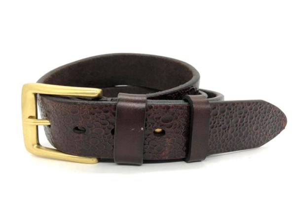 Heavy Duty Mens Casual Leather Belt With Viantage Brass Buckle Logo Stamping