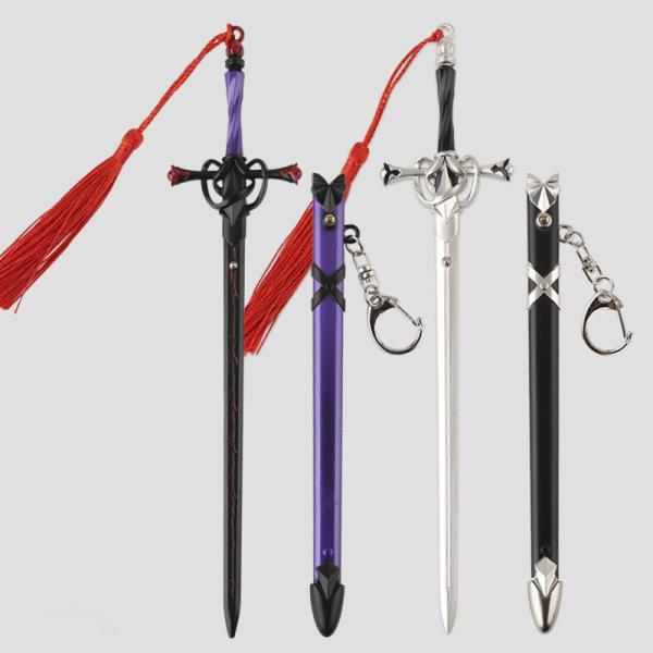 Fate Joan Press To Eject Purple Anime Sword Keychains Mini Katana