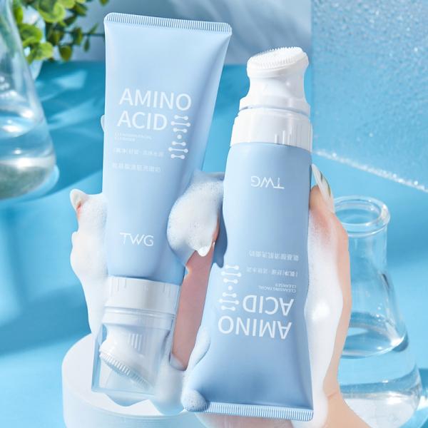 Facial Cleanser Cleansing Moisturizing Whitening Skin Care Washing Amino Acid Face Wash with Brush