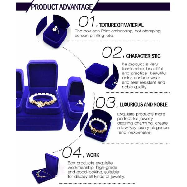 Blue Flocked Jewelry Velvet Box Bracelet / Ring Glossy Varnishing Gift Boxes