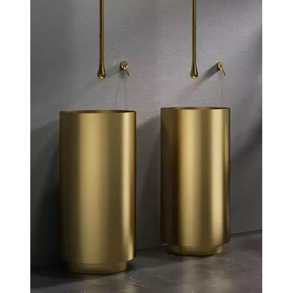 Floor Standing Round Pedestal Bathroom Sink Basin With 304 Stainless Steel Material