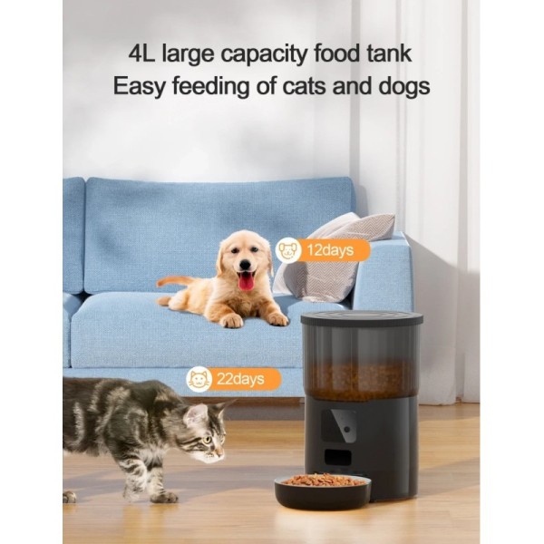 Automatic 4L Smart Cat Feeder WiFi With Tuya APP Control 10 Seconds Voice Recorder