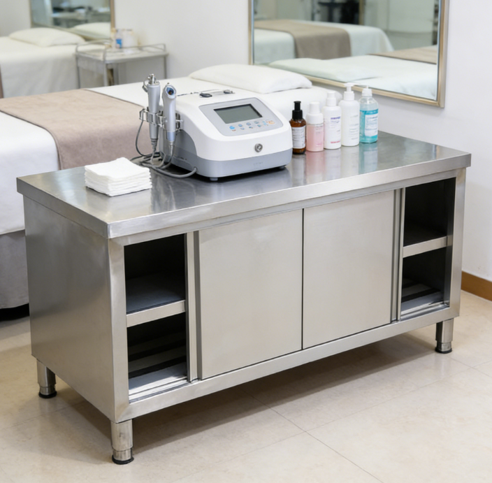 500 kg/㎡ Load Capacity Stainless Steel Workbench with Sliding Door Design for Commercial Kitchen Storage