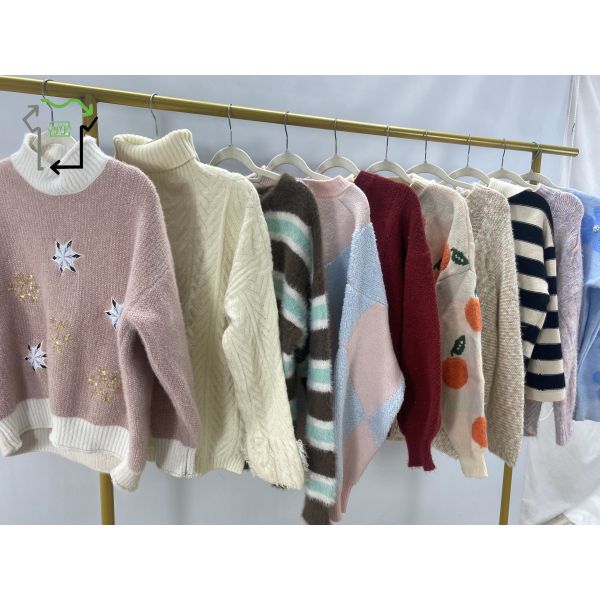 Women's Second Hand Wool Pullover Sweaters Autumn Winter Fashionable Slim Fit Grade A