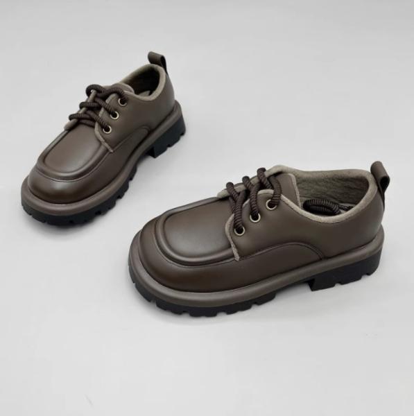 Genuine Leather Girls School Shoes Rubber Sole Artificial Short Plush Inner
