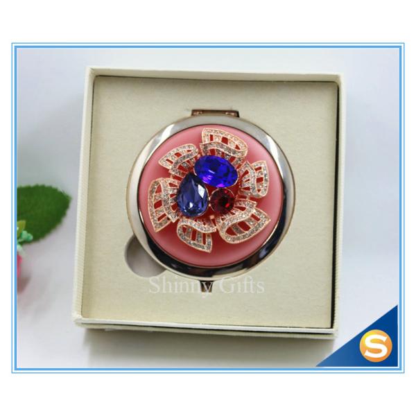 Shinny Gifts Luxury Crystal Cosmetic mirror Round Shape Metal Pocket Mirror