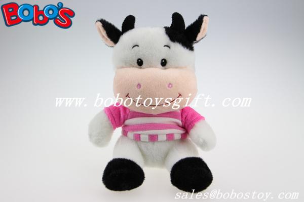 High Quanlity Plush Cow Toy With Baby Smile Face And Pink T-shirt