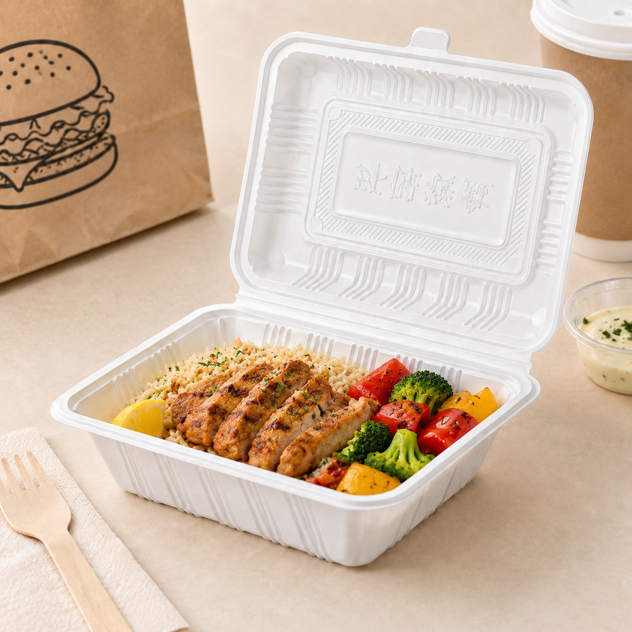 Medium Single Compartment PP Clamshell Takeout Containers White for Individual Meals Snacks