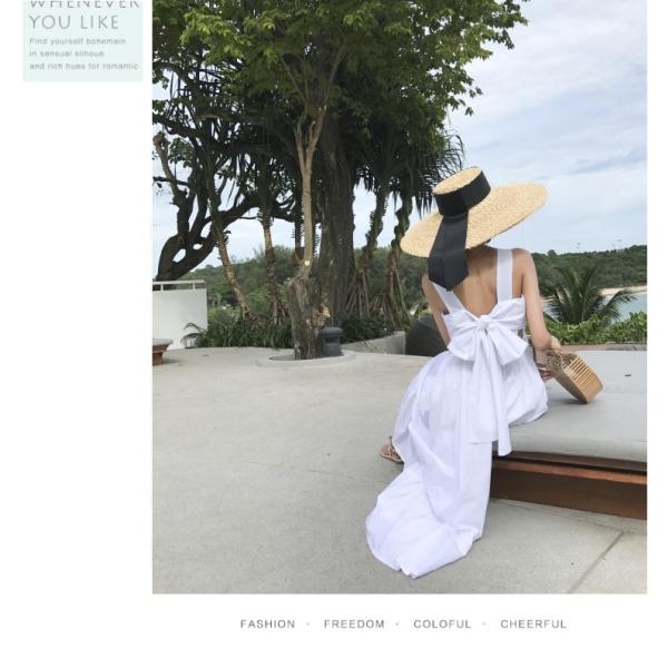 Summer Midi Womens Vacation Dresses Sleeveless Back With Bow