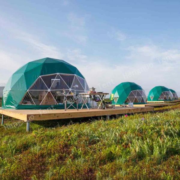 Dark Green Glamping Geodesic Dome Tent Material PVC Canvas 6m Prefab Tent