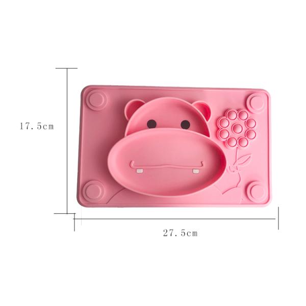 Pink Silicone Baby Tray Food Grade Cow Shape BPA Free Feeding Suction Plate
