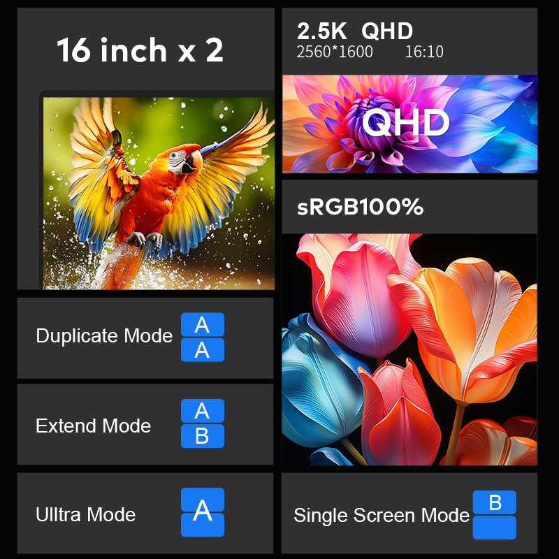 2560*1600 Foldable Second Monitor CE RoHS Portable Multi Screen Monitor