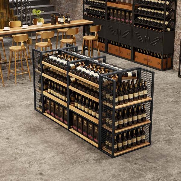Panel Wood Style Metal Wine Rack Cabinet for Elegant Display and Storage of Red Wines