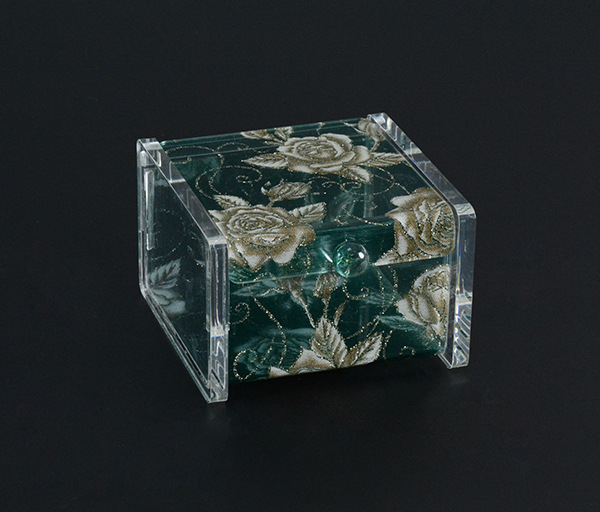 Customized Classical Premium Acrylic Jewelry Organizer Piggy Bank Exquisite Flowers Dark Green Storage Box