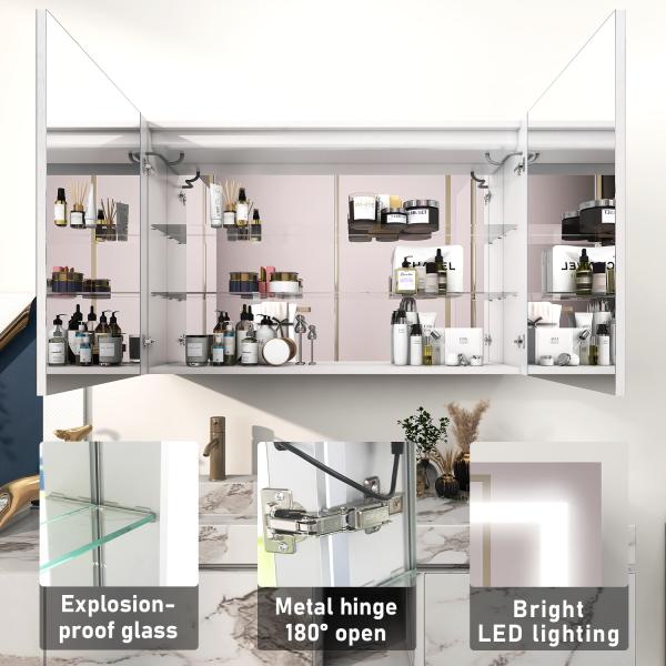 Bathroom Storage Lighted Mirror TV Decoration Double Door Medicine Cabinet