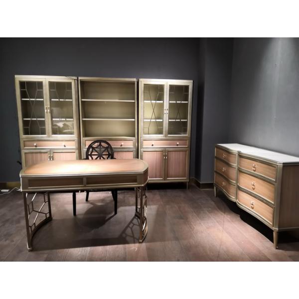 Light luxury Bedroom furniture Villa house King size bed in Sliver painting wood headboard with Big wardrobe cabinets