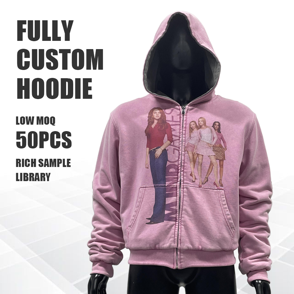 OEM Custom Vintage Double Sided Hoodie Acid Wash Screen Print Distressed Boxy