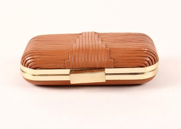 High - End Genuine Ladies Orange Clutch Bag Vintage Metal Lock With Cow Leather Pattern