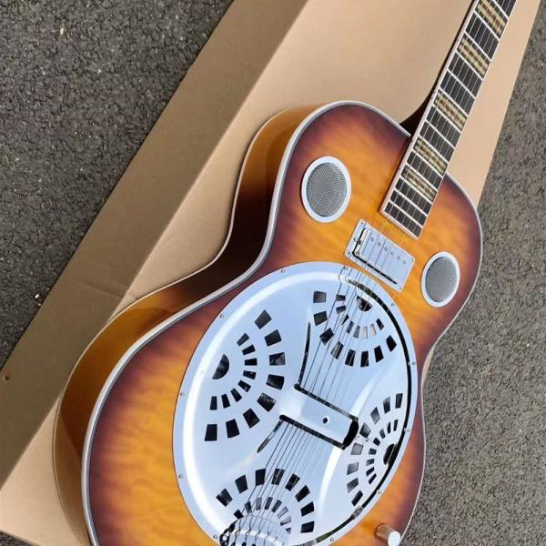 Custom Dobro Guitar with Sunburst Top Super Water Ripple Back Resonator Steel Guitar