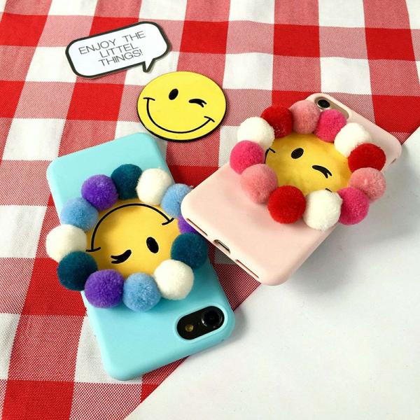 Soft TPU Korea Candy Color Small Hair Ball Around Smile Face Cell Phone Case Cover For iPhone 7 Plus 6s