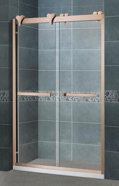 Clear / Forsted Tempered Glass Shower Doors Rose Golden 304 Stainless Steel Profiles and Outside Rollers