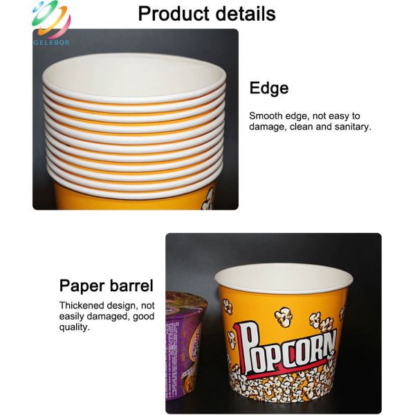 Eco Friendly Disposable Food Packaging Round Popcorn Paper Cups Bucket 24oz