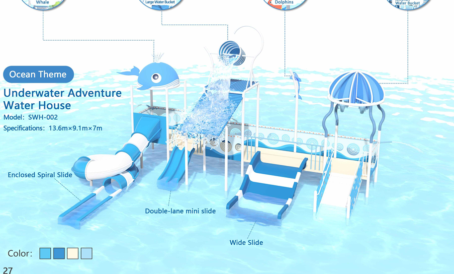  SWH-002 Medium Ocean Theme Water House Interactive Water Play Childrens Splash Pad Kids Water Slide Theme
