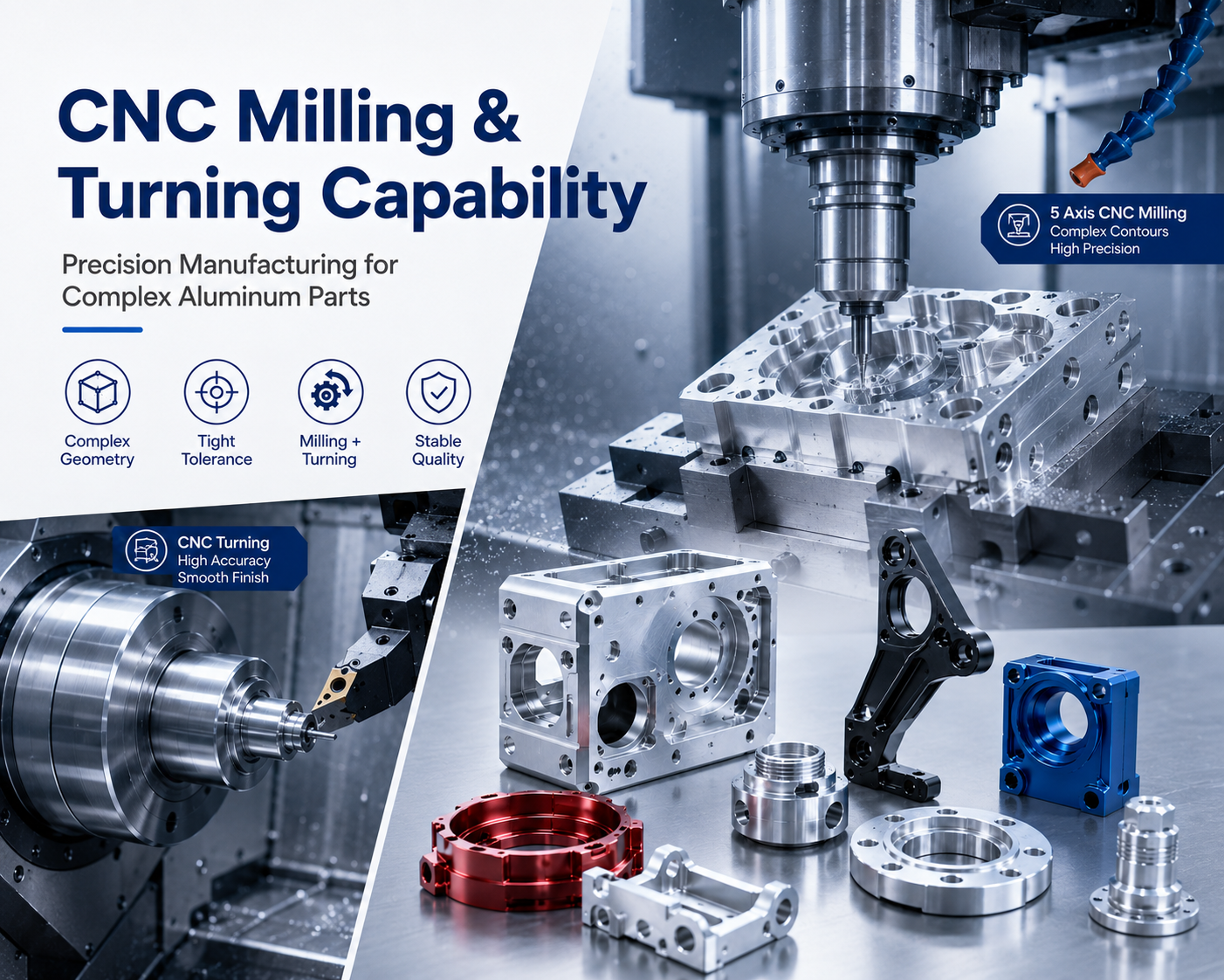 High Precision Custom Aluminum CNC Parts with 5-Axis Machining for Prototype to Mass Production