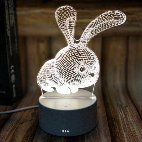 Cute Rabbit  Indoor Acrylic 3D LED  Night  Light for Gift , Decoration LED Light in many colors