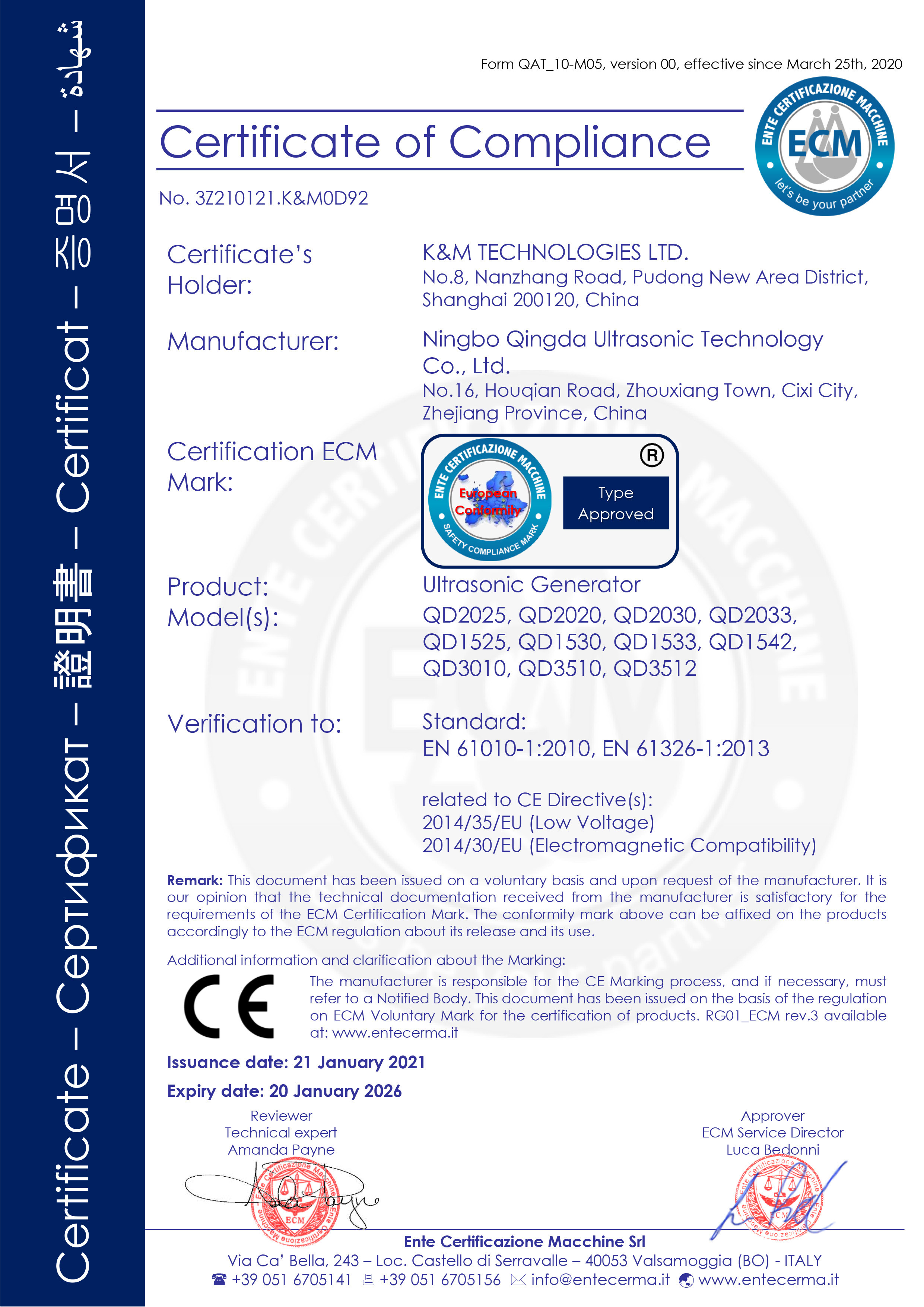 K&M TechnologiesCo., Ltd Сертификации
