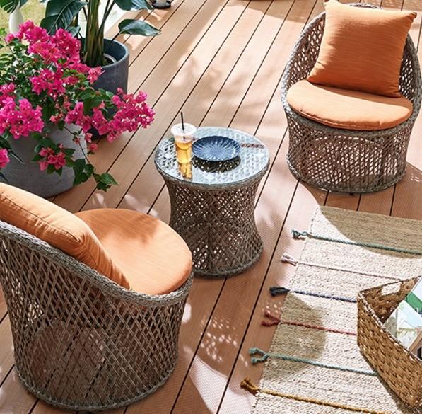 Mobiliário para o exterior Cadeiras de jardim de Rattan 3pcs Wicker Mesa de café e cadeira