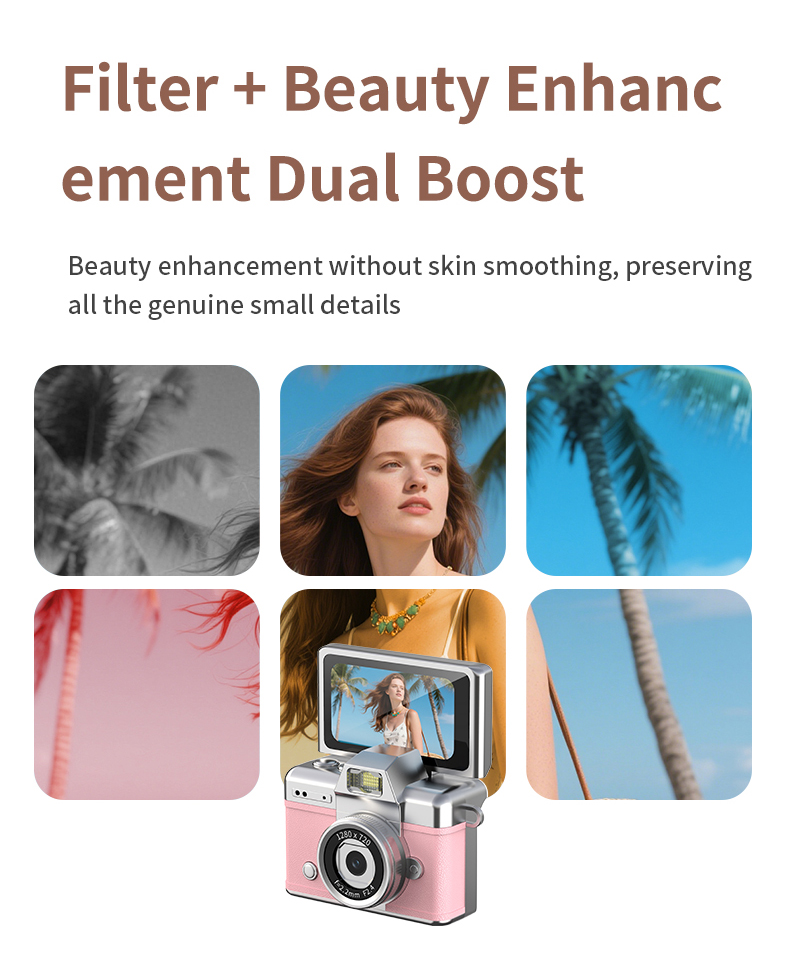 DLC Neck-Wearable Mini Camera | 48MP 1080P HD Flip Rotatable Lens Built-in Flash Filters Selfie Mode Video Recording Face