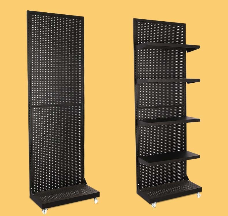 Eco-friendly Metal Pegboard Display Rack with End Cap Hole Mesh Panel and Baskets