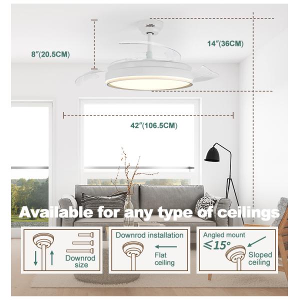 Design Contemporâneo Ventilador de Tecto LED de 5 Velocidades com Láminas Escondidas