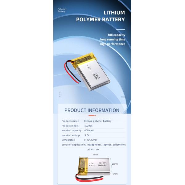 3.7V 400mAh 502035 Lithium Polymer Battery Rechargeable Li-Polymer Battery Pack