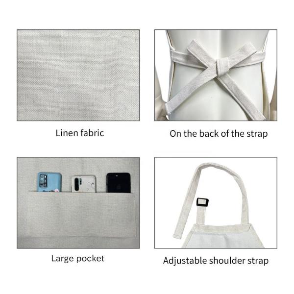 Delantales de sublimación de lino blanco ajustables y en blanco con bolsillos para adultos y niños, delantal de chef personalizado