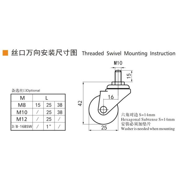 25mm Caster Wheels Threaded Zinc Coating 1 Inch Castor Wheel 201S-52