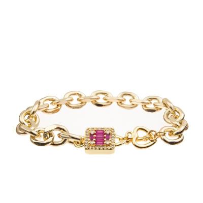 Bracelete da senhora Gold Chain Link com Diamond Cross Charm de brilho vermelho